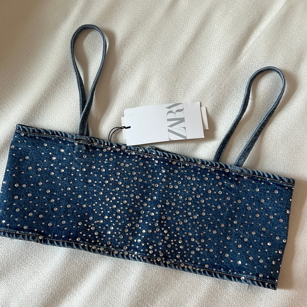 Zara denim bedazzled top size XS-S